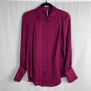 Free People Top Lala Blouse Bishop Sleeve Burgundy Romantic Victorian Corpcore